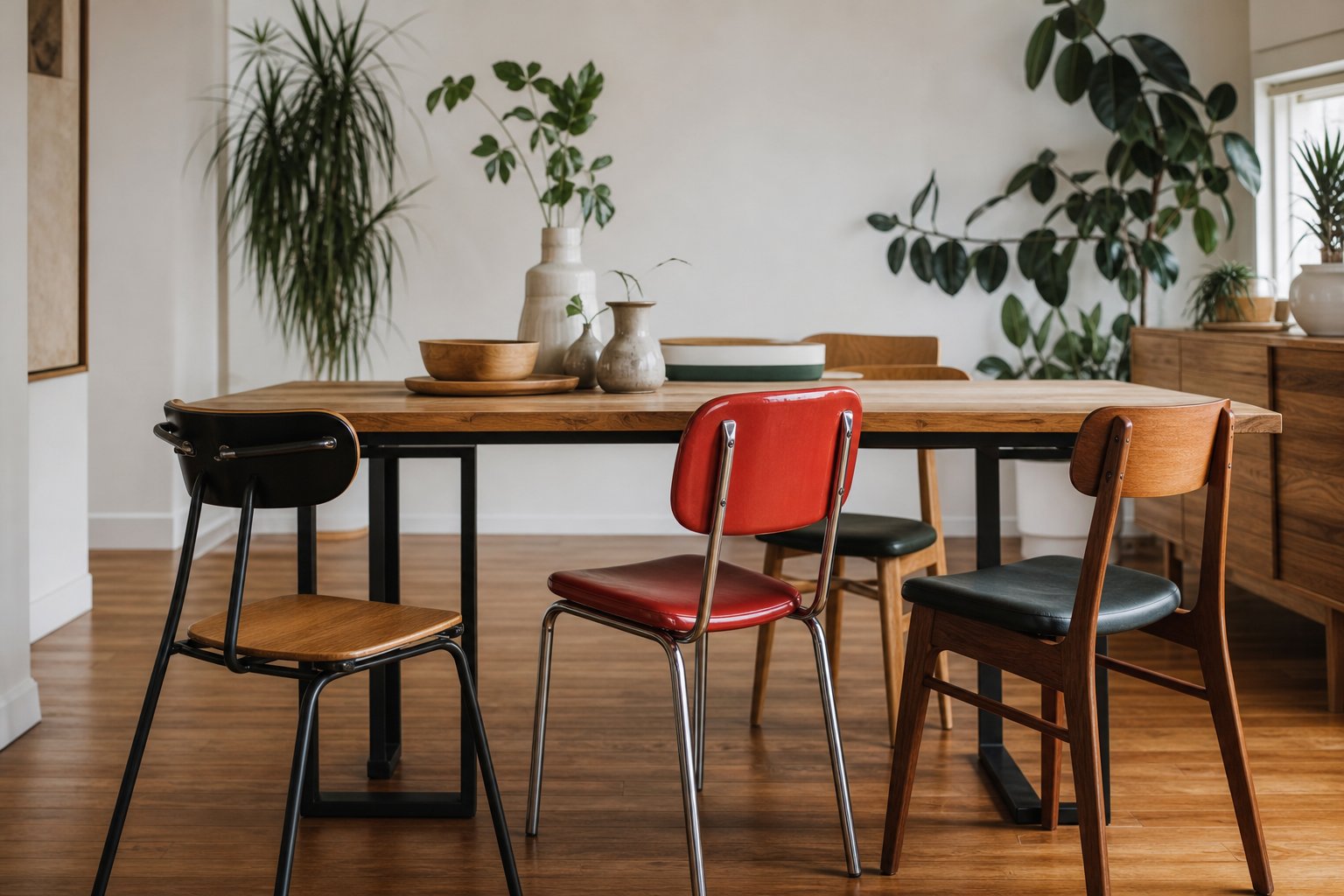 Assortiment de chaises design : modeles scandinave, industriel et vintage