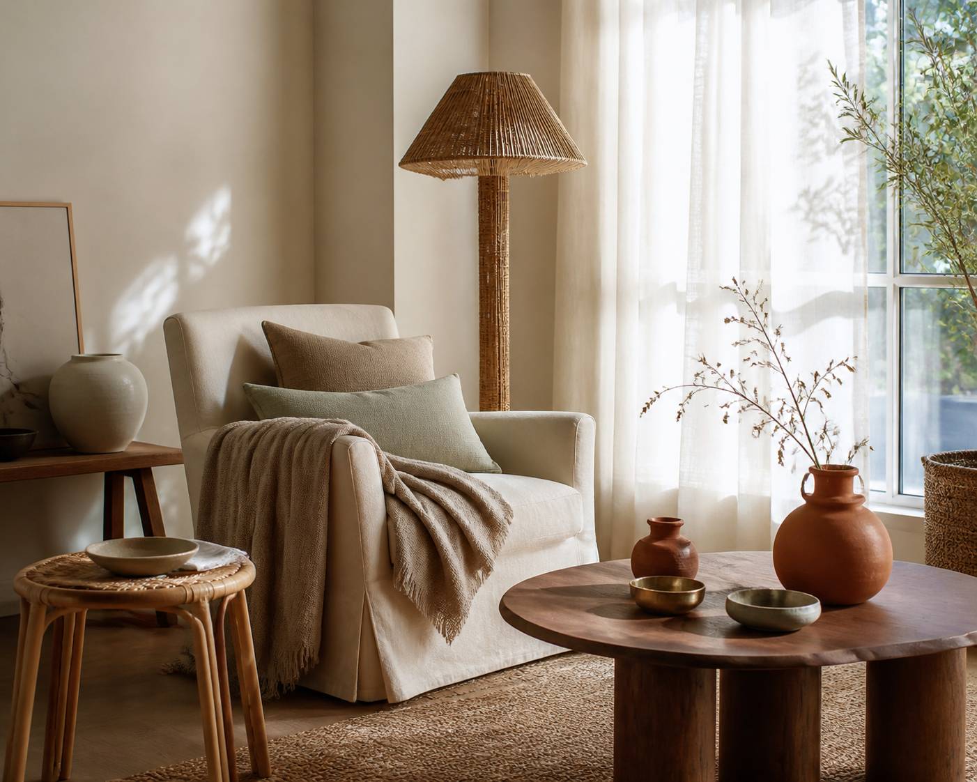 Coin lecture en lin ficelle et terracotta aux couleurs tendance