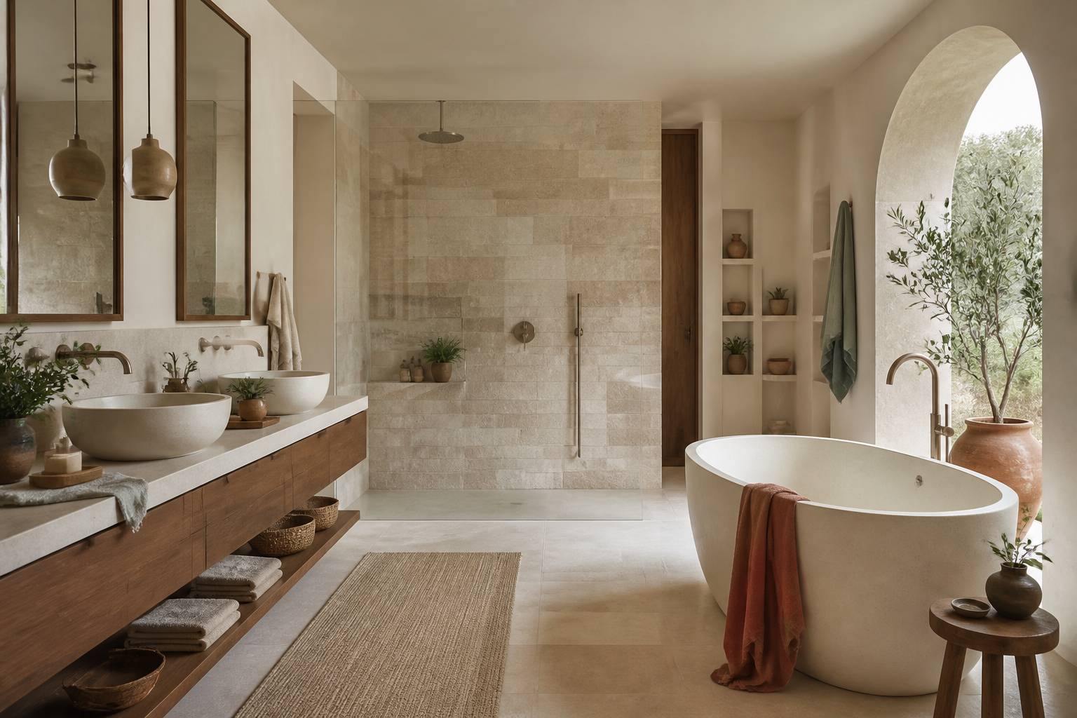 Salle de bains d'exception en pierre avec douche à l'italienne