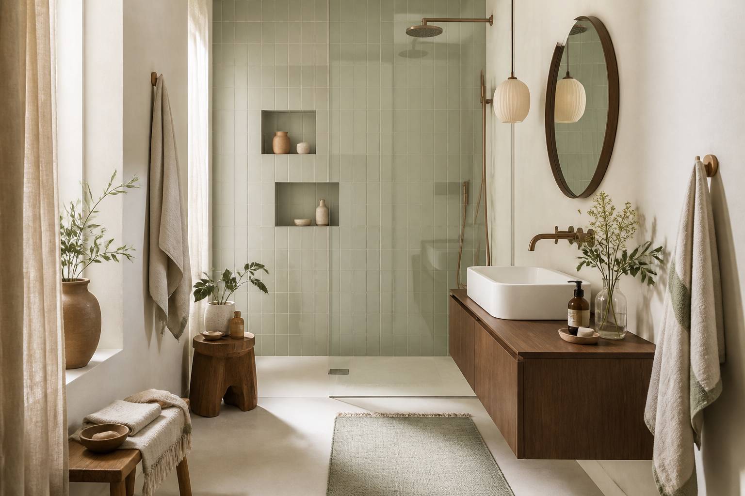 Petite salle d'eau lumineuse avec douche à l'italienne