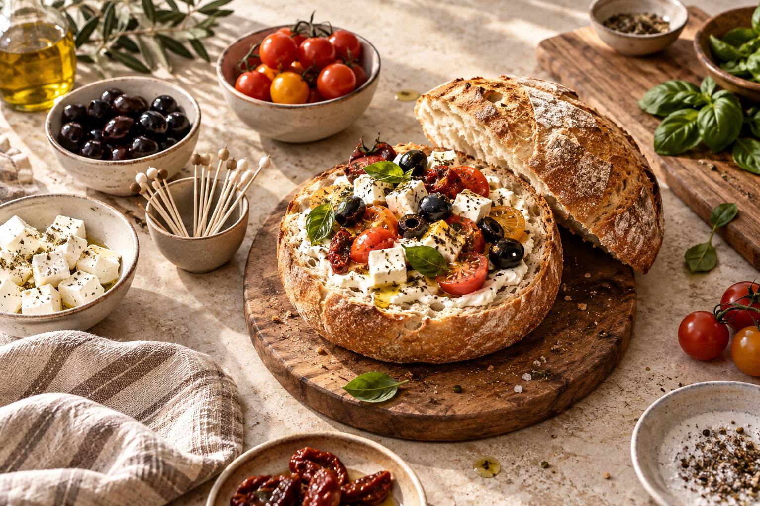 Preparation d'un herisson apéritif avec piques en bois, olives et fromage